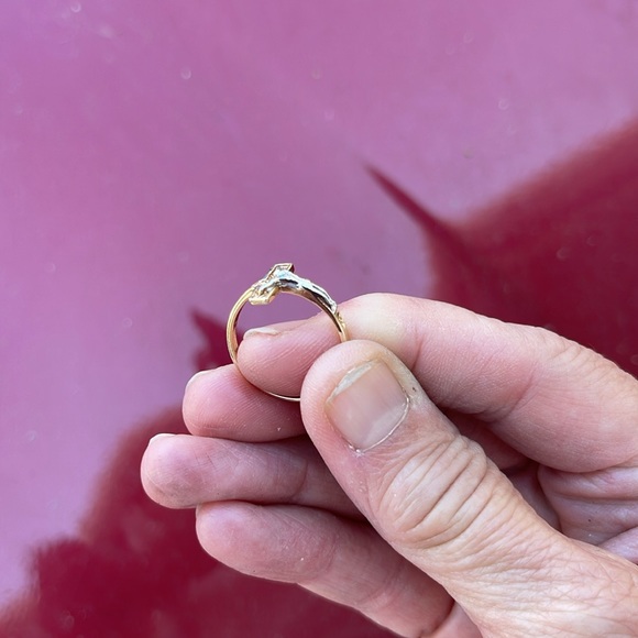 White Gold & Yellow Gold 10k Cross Ring - Picture 3 of 5
